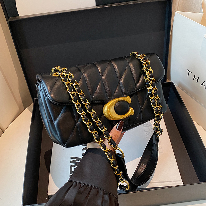 Luxury Bags Gold - Женская стеганая кожаная сумка через плечо